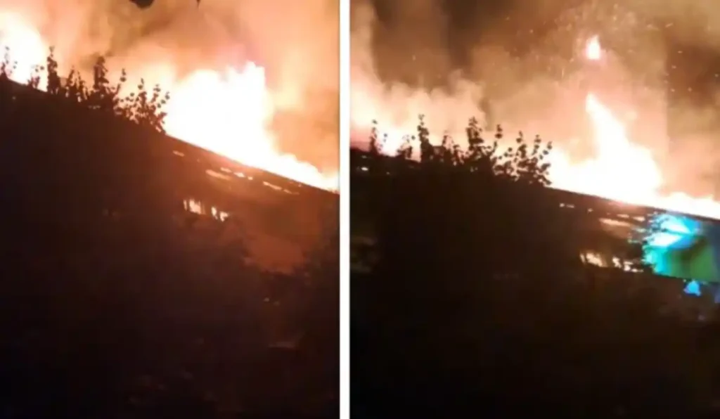 Zjarr i madh në qendër të Peshkopisë, digjet kati i nje pallati, evakuohen banorët